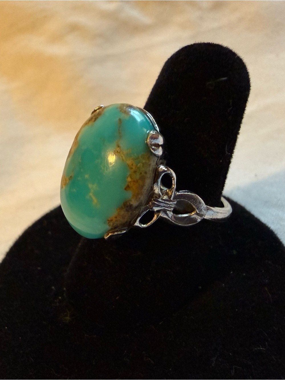 Sterling Silver Turquoise Statement Ring - Teal Green Stone - Picture 3 of 10